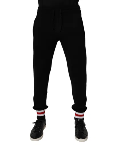 Dolce & Gabbana Black Wool Mid Waist Jogger Sweatmen's Men's Pants