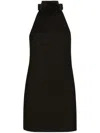 Dolce & Gabbana Black Mini Dress With Floral Detail In Wool Woman In Black