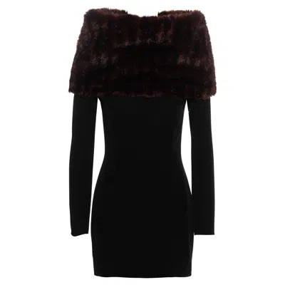 Pre-owned Dolce & Gabbana Black Wool Mini Dress With Faux Fur Funnel Neck, Fw 1995