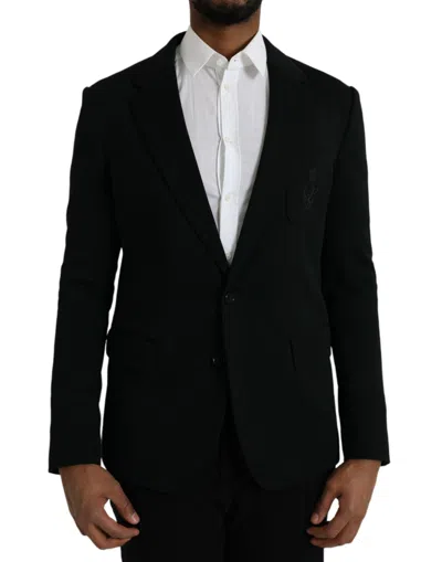 Dolce & Gabbana Black Wool Notch Single Breasted Coat Blazer