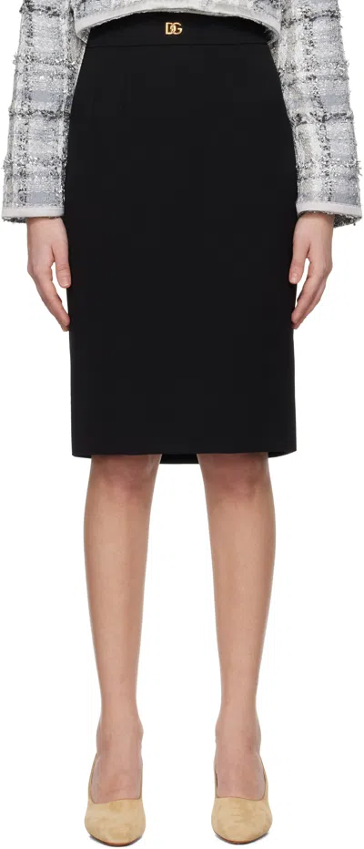 Dolce & Gabbana Black Wool Pencil Midi Skirt In Schwarz