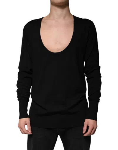 Dolce & Gabbana Black Wool Round Neck Pullover Men's Sweater
