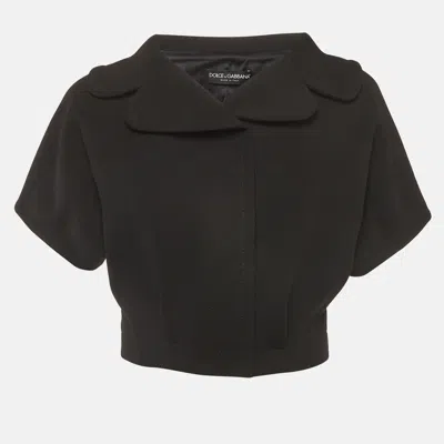 Pre-owned Dolce & Gabbana Black Wool Short Sleeve Crop Jacket Xs