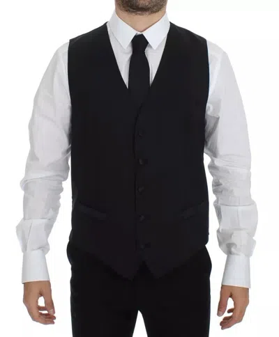 Dolce & Gabbana Black Wool Silk Dress Gilet Jacket Men's Vest