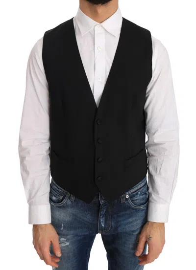 Dolce & Gabbana Black Wool Silk Men's Vest