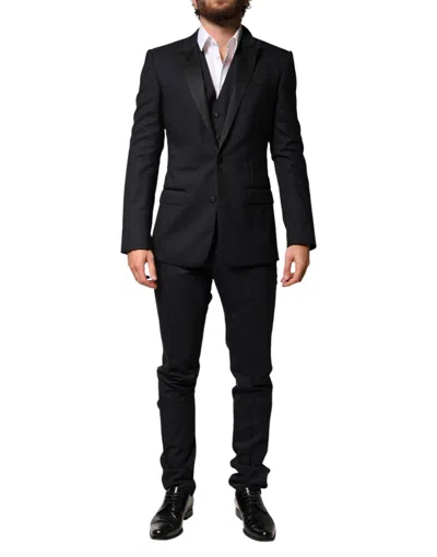 Dolce & Gabbana Black Wool Single Breasted 3 Piece Men Men's Suit