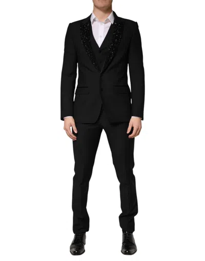 Pre-owned Dolce & Gabbana Black Wool Single Breasted 3 Piece Men Men's Suit ()