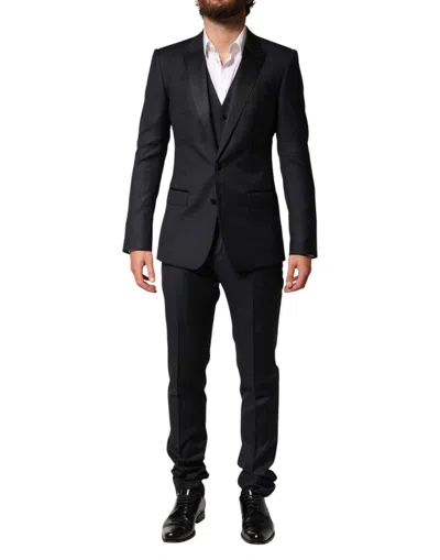 Dolce & Gabbana Black Wool Single Breasted 3 Piece Men Suit