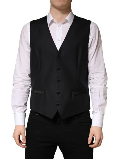 Dolce & Gabbana Black Wool Single Breasted Men Waistcoat Men's Vest