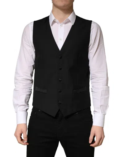 Pre-owned Dolce & Gabbana Black Wool Single Breasted Men Waistcoat Men's Vest ()