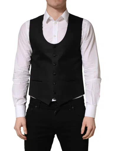 Dolce & Gabbana Black Stripe Single Breasted Waistcoat Men's Vest