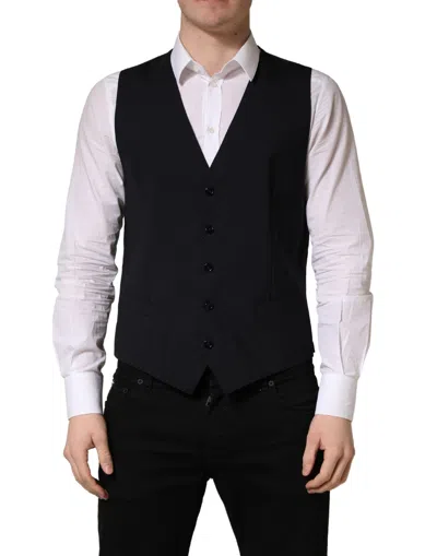 Dolce & Gabbana Black Wool Single Breasted Waistcoat Men's Vest