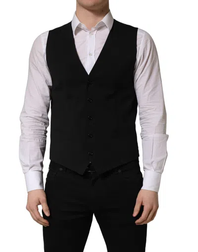 Pre-owned Dolce & Gabbana Black Wool Single Breasted Waistcoat Men's Vest ()