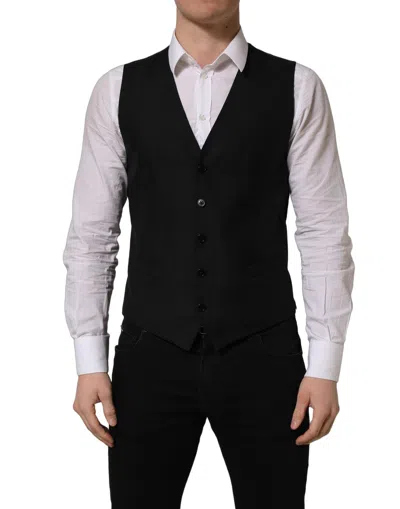 Dolce & Gabbana Black Wool Single Breasted Waistcoat Vest