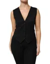 Dolce & Gabbana Black Brocade Button Down Sleeveless Vest Top In Black
