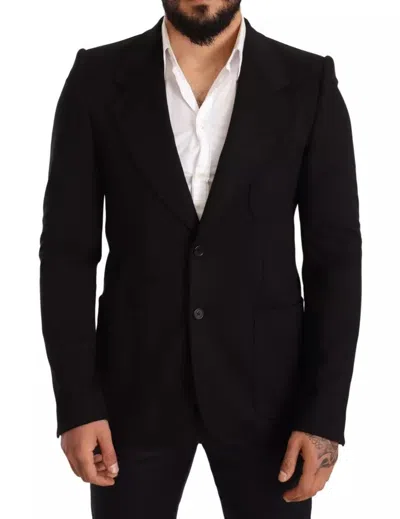 DOLCE & GABBANA BLACK WOOL SLIM FIT COAT JACKET BLAZER