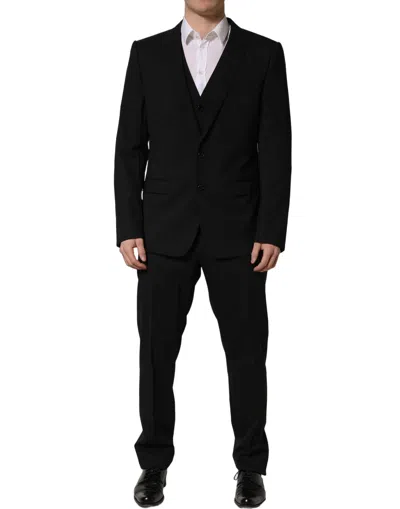 Dolce & Gabbana Black Wool 2 Buttons Formal 3 Piece Men Suit