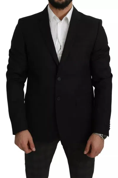 Dolce & Gabbana Black Wool Slim Fit Notch Jacket Men's Blazer