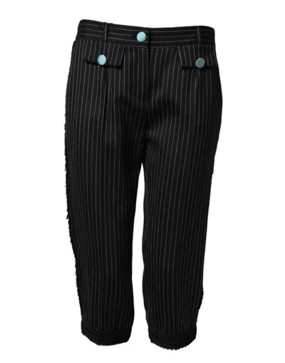 DOLCE & GABBANA BLACK WOOL STRIPES CROPPED TROUSER PANTS