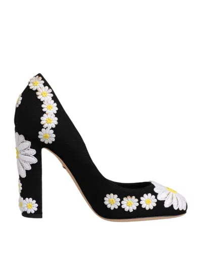 Pre-owned Dolce & Gabbana Black Wool Suede Daisy Heels Pump Women's Shoes ()