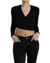 DOLCE & GABBANA BLACK WOOL V-NECK CROSSED CARDIGAN SWEATER