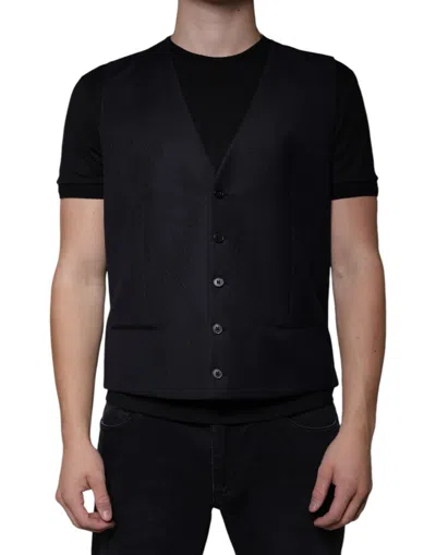 Dolce & Gabbana Black Wool Waistcoat Dress Formal Men's Vest