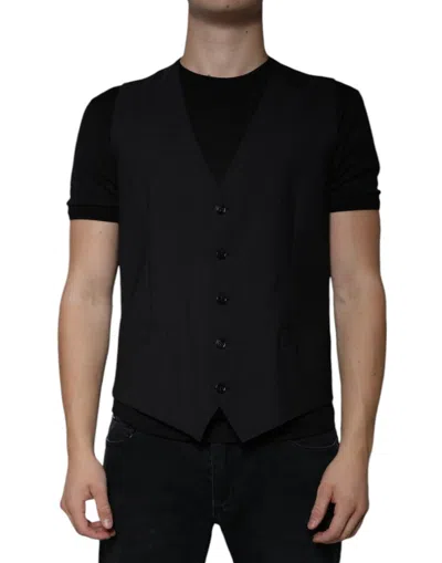 Pre-owned Dolce & Gabbana Black Wool Waistcoat Dress Formal Men's Vest ()