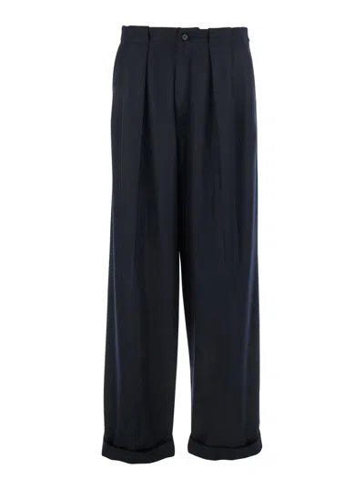 DOLCE & GABBANA BLACK WOOL WIDE-LEG PANT