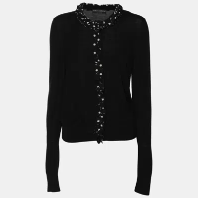 Pre-owned Dolce & Gabbana Black Wool/silk Sweaters Cardigan M