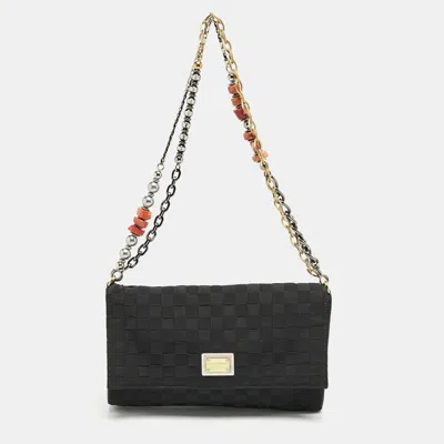 Pre-owned Dolce & Gabbana Black Woven Fabric And Suede Miss Charles Shoulder Bag