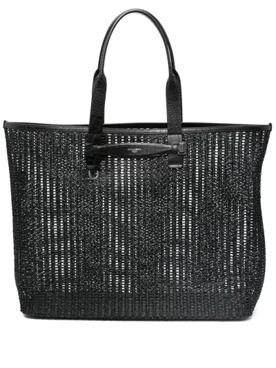 DOLCE & GABBANA BLACK WOVEN MESH SHOPPER TOTE BAG