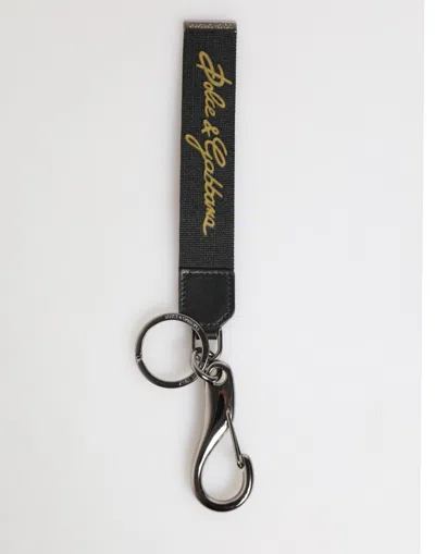 Dolce & Gabbana Black Yellow Polyester Dg Logo Silver Keychain Keyring
