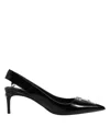 Dolce & Gabbana Black Zipper Leather Heels Slingbacks Shoes In Black