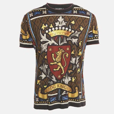 Pre-owned Dolce & Gabbana Black/brown Crown Print Jersey T-shirt Xl