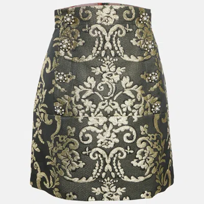 Pre-owned Dolce & Gabbana Black/gold Floral Brocade Mini Skirt S