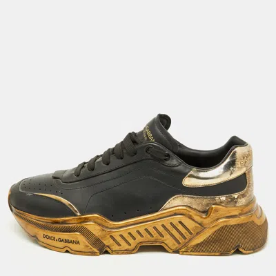 Pre-owned Dolce & Gabbana Black/gold Leather Daymaster Low Top Sneakers Size 41