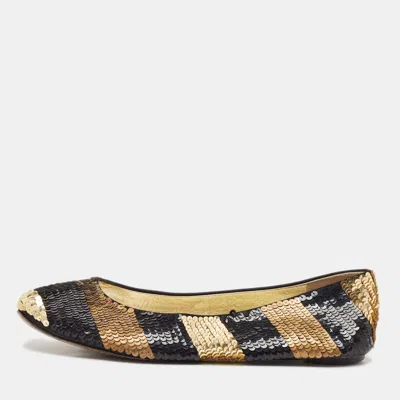 Pre-owned Dolce & Gabbana Black/gold Sequin Ballet Flats Size 40.5