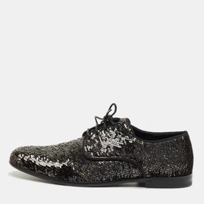 Pre-owned Dolce & Gabbana Black/gold Sequin Derby Size 42 In Silver
