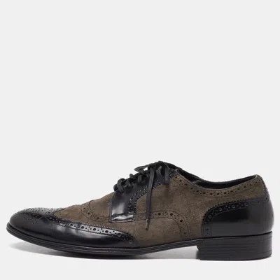 Pre-owned Dolce & Gabbana Black/grey Brogue Leather And Suede Lace Up Derby Size 43