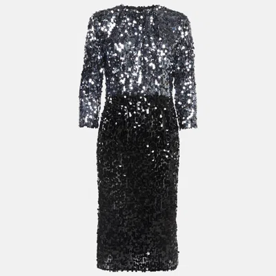 Pre-owned Dolce & Gabbana Black/grey Sequin And Mesh Long Sleeve Midi Dress M
