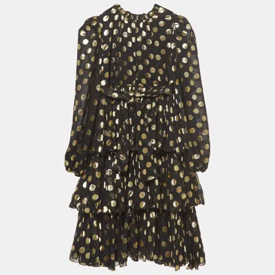 Pre-owned Dolce & Gabbana Black/metallic Polka-dot Chiffon Tiered Dress (9-10 Yrs)