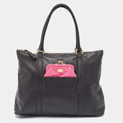 Pre-owned Dolce & Gabbana Black/pink Leather Front Pouch Tote