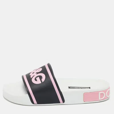 Pre-owned Dolce & Gabbana Black/pink Rubber I Love Flat Slides Size 35
