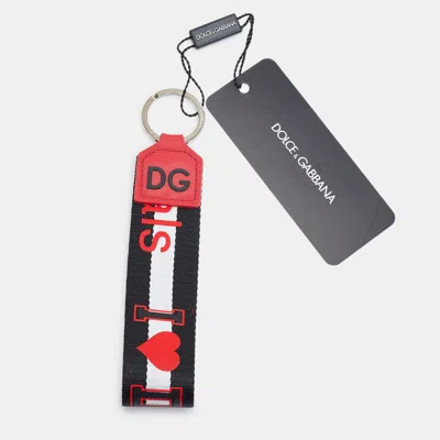 Pre-owned Dolce & Gabbana Black/red Fabric Dg Millennials Key Holder
