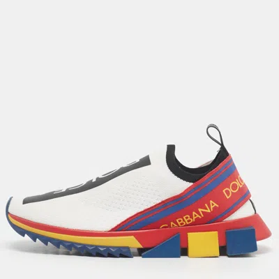 Pre-owned Dolce & Gabbana Black/red Knit Fabric Sorrento Slip-on Sneakers Size 41.5 In Yellow
