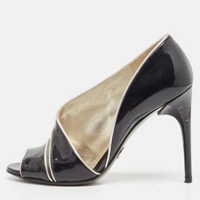 Pre-owned Dolce & Gabbana Black/silver Patent And Leather Cut Out Peep Toe Pumps Size 37.5