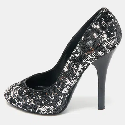 Pre-owned Dolce & Gabbana Black/silver Sequin Platform Pumps Size 38