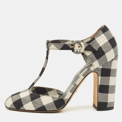 Pre-owned Dolce & Gabbana Black/white Canvas Mary Jane Pumps Size 38.5