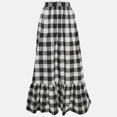 Pre-owned Dolce & Gabbana Black/white Checked Cotton Flounce Maxi Skirt L