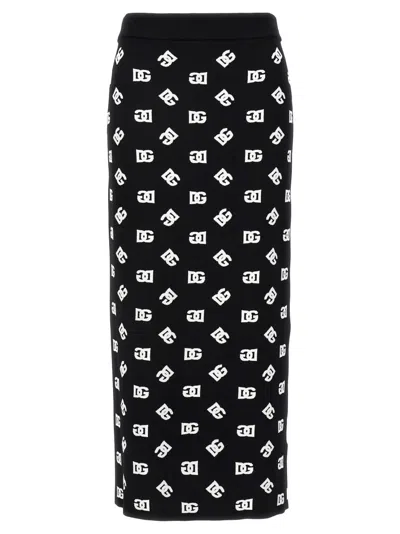 DOLCE & GABBANA BLACKWHITE DG PRINT SKIRT